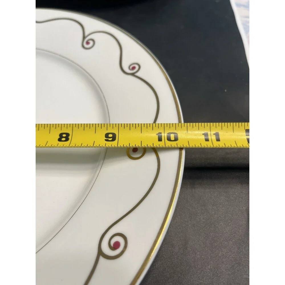 2pc Pier 1 Holiday Scroll Gold Rimmed 10.5” Dinner Plates